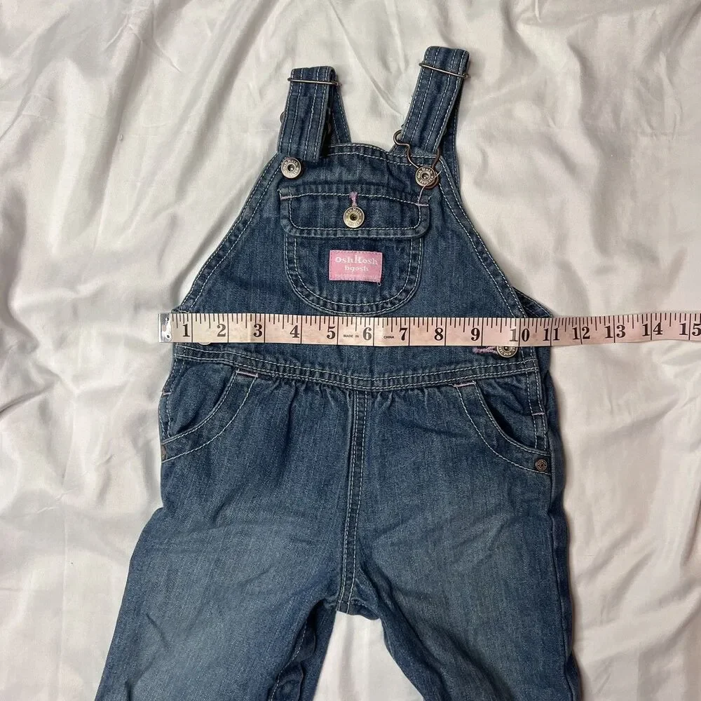 Oshkosh B'Gosh Blue Pink Jean Denim Overalls 12 Months Baby Toddler Fall Autumn